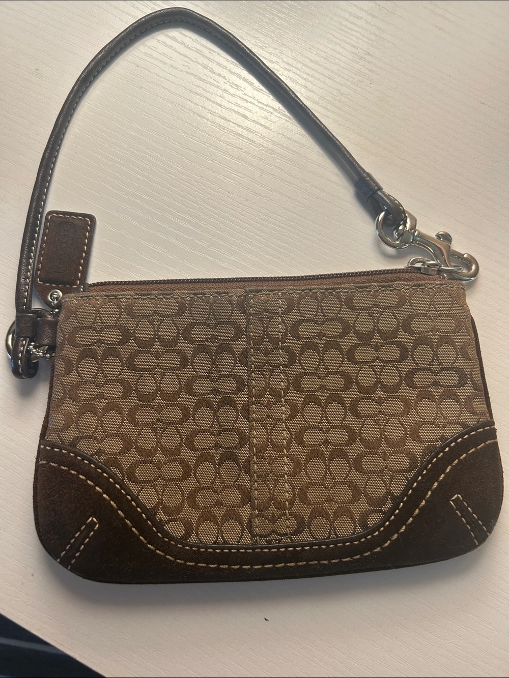 Coach Signature Canvas Wristlet in Brown and Dark Brown